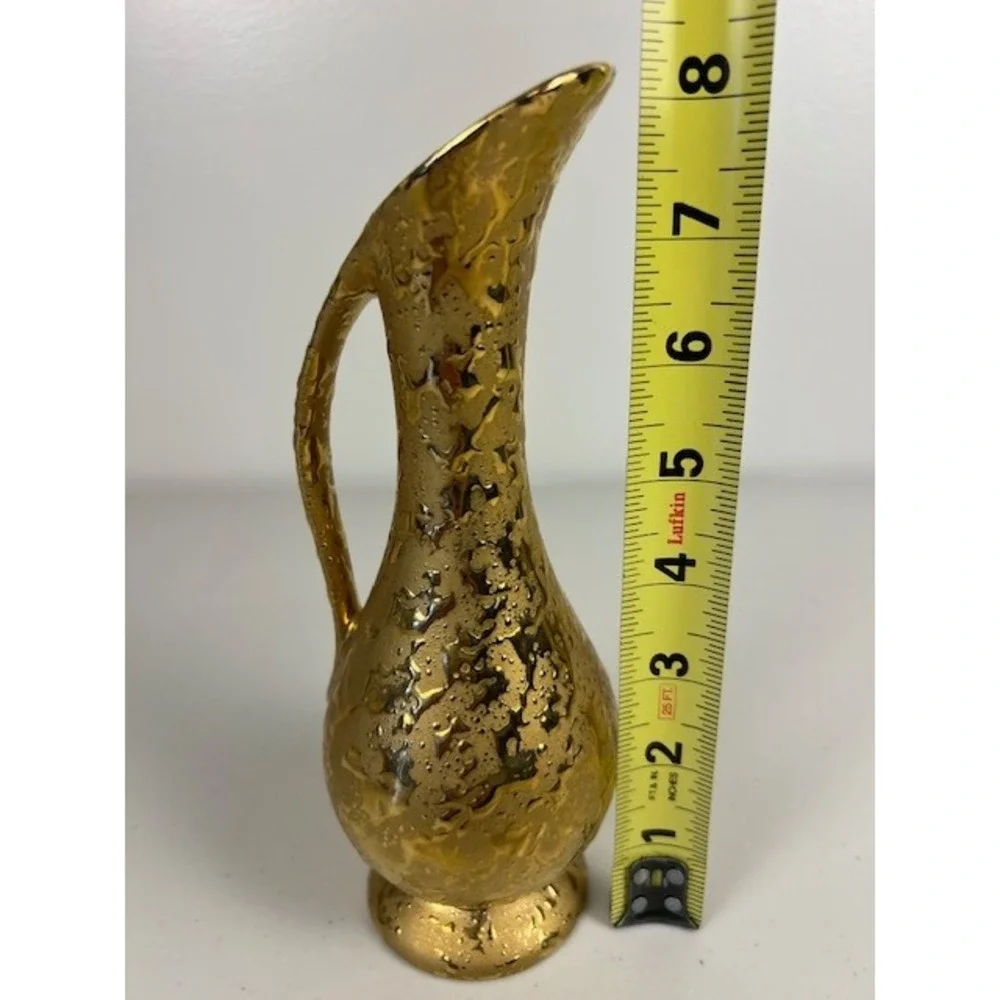 Dixon Art Studios 22KT Weeping‎ Gold Bud Vase Pitcher Mid Century Modern 8 Inch